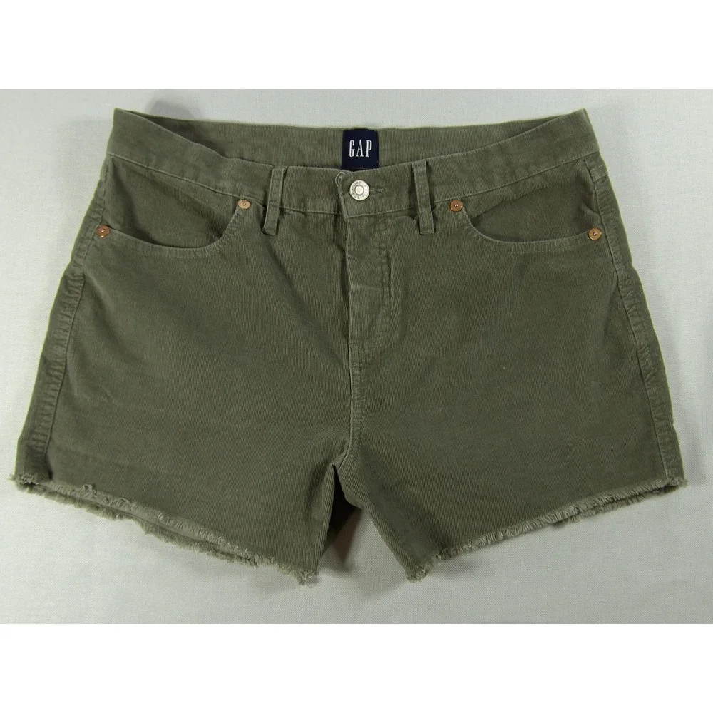Gap Corduroy Shorts Womens 10 Green Excellent Raw Hem Stretch 5-Pocket Casual